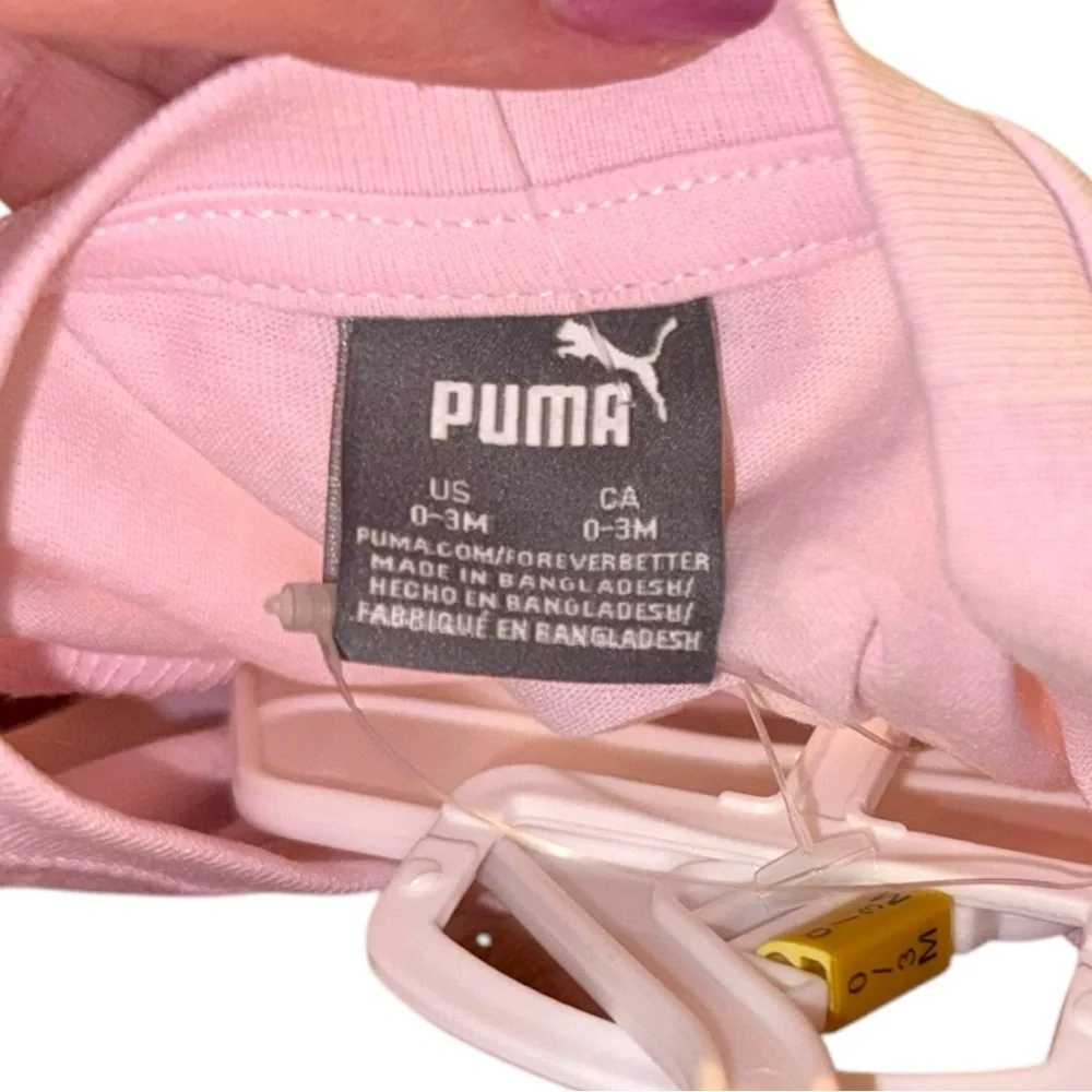 PUMA Baby Girls 2-Piece Outfit Set 0-3M Pink Glitter Logo Top & Capri Leggings - Picture 6 of 9